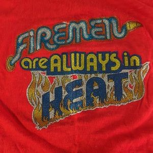 Fireman firefighter red vintage single stitch tee shirt Large Hanes